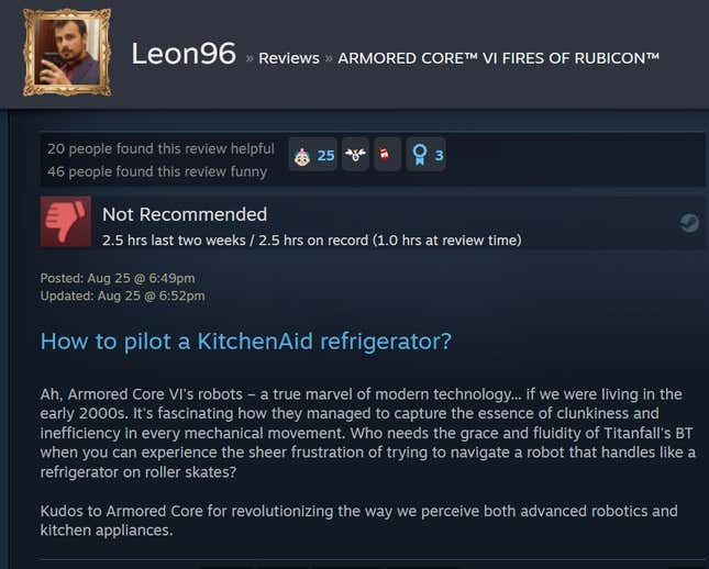Image de l'article intitulé Armored Core VI, tel que raconté par Steam Reviews
